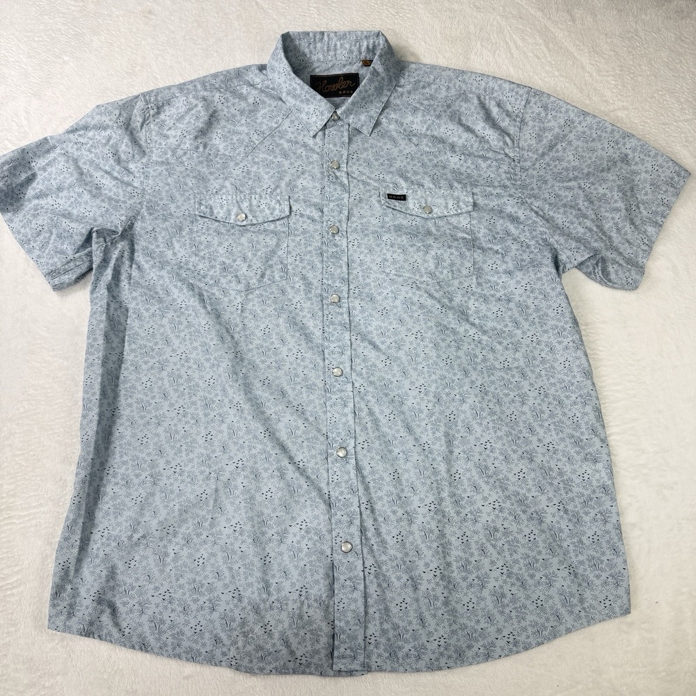 Howler Brothers Pearl Snap Shirt Mens XL Blue Floral Western Birds Trees